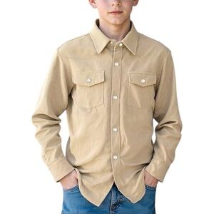 Spring&Gege Boys Button-Up Corduroy Shirt Jacket in Tan